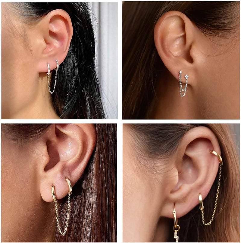 Goenjoy 4Pcs 14K Gold Plated Earrings Connector Chains Set for Women, Convertible Dangle Chain for Helix Earrings Double Piercings 30mm 40mm - Image 3